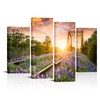 OuElegent Lavender Railway Canvas Wall Art Purple Flower Train Tracks