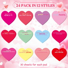 DERAYEE 24PCS Valentines Sticky Notes, 3 x 3 Inches Heart Shaped Sticky Notes Colorful Appreciation Notepads Self Stick Memo Pads for Valentine's Day Home School Office Supplies