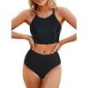 Vozobi Women's Bikini Sets High Neck Crop Top High Waisted