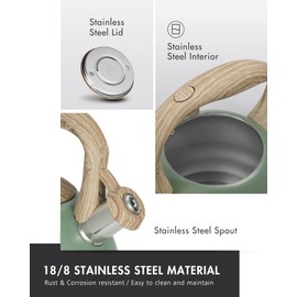 POLIVIAR Stove Top Kettle- Gas Stovetop Kettle 2.7 L- Audible Whistling Kettle- Food Grade Stainless Steel for AntiRust and Anti Hot Handle- Suitable for All Heat Sources (Green)