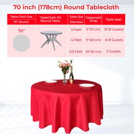Trimming Shop Round Tablecloth Polyester Circular Table Cover For Christmas Decorations, Dining Party, Banquets, Wedding, Birthday Party Events, 70 Inch, Red, 1pc