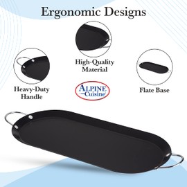 Alpine Cuisine Nonstick Oval Comal Griddle 17.5x8-Inch - Black Carbon Steel Tortilla Comal with Single Handle - Durable, Heavy Duty Comal for Cooking - Even-Heating