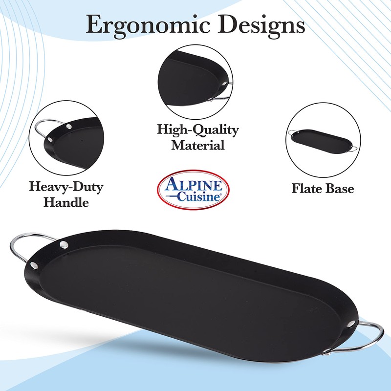 Alpine Cuisine Nonstick Oval Comal Griddle 17.5x8-Inch - Black Carbon