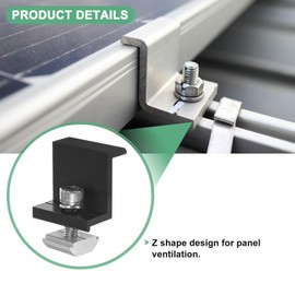 M METERXITY 8-Pack Solar Panel Mounting 35mm Z Clip Lightweight Corrosion-free Aluminum Anodized Solar End Clamp for Roof/Wall/Boat/Off-Grid/RVs Solar Panel Mounting Brackets [Black]