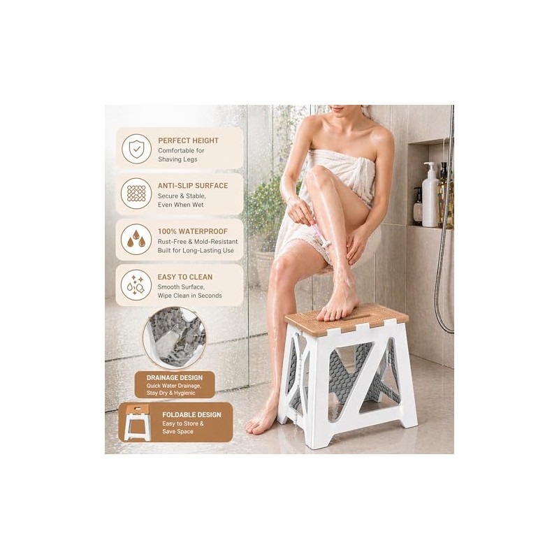 Folding Shower Stool Foot Rest - 330lbs Heavy-Duty Anti-Slip Shower