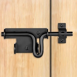 Xiuying Feng Slide Bolt Gate Latch for Wooden Fence, Heavy Duty Sliding Bolt Door Locks Gate Latch with Padlock Hole, Black Door Latch Gate Hardware for Wood Vinyl Fenc Barn Shed, 1 Pack