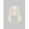 Verdusa Women's Lace Tops Tie Front Bell Long Sleeve Sheer