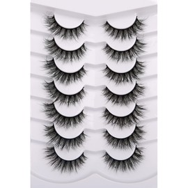 Pooplunch False Eyelashes Cat Eye Fluffy Lashes 8D Volume Thick Natural Faux Mink Lashes Fake Eyelashes 7 Pairs Pack