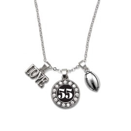 Inspired Silver - Football - Sports Number 55 - Silver Necklace for Women - Circle Pendant Chain Necklace Jewelry Gift with Cubic Zirconia - Women's Necklace Charm with Lobster Claw Clasp