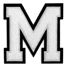 Letter M - Chenille Stitch Varsity Iron-On Patch by pc, 4-1/2", White/Black, TR-11648