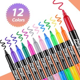 LAZGOL Wet Erase Markers, Bulk Pack of 16 (12 Colors) Fine Tip Overhead Transparency Smudge Free Markers for Dry Erase Whiteboard, Refrigerator Calendars, Glass and Films, Erase with Water