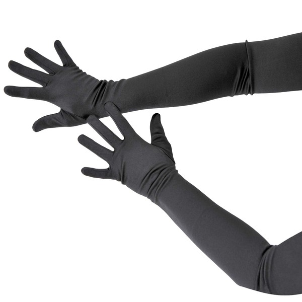 Skeleteen Black Satin Opera Gloves - Roaring 20's Fancy Flapper Elbow Gloves - 1 Pair