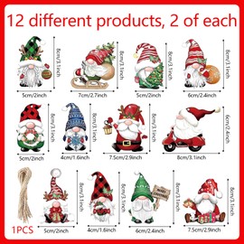 Christmas Pendant Gnome Set, 24 Pieces Christmas Gnomes, Christmas Wooden Ornaments, Wooden Pendant Christmas, Christmas Gnome for Hanging, Christmas Tree Decorations Christmas Ornaments Christmas