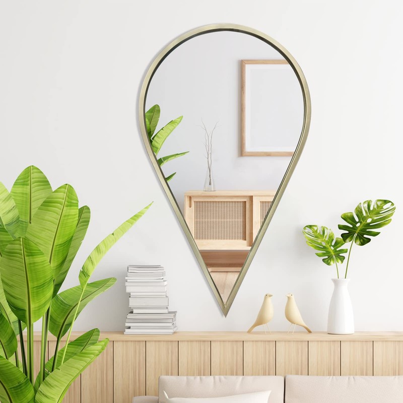 BAODANFU Decorative Mirrors Wall Mounted Mirror Drop Shape (Gold, 1-Pack)