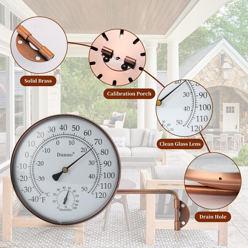 Dunuo 6-Inch Outdoor Thermometer with Humidity - Analog Temperature Gauge