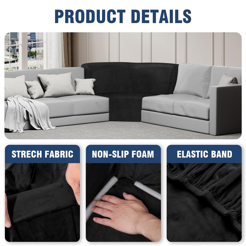 AHUAWA Corner Couch Cover, Stretch Velvet Corner Sofa Cover Furniture