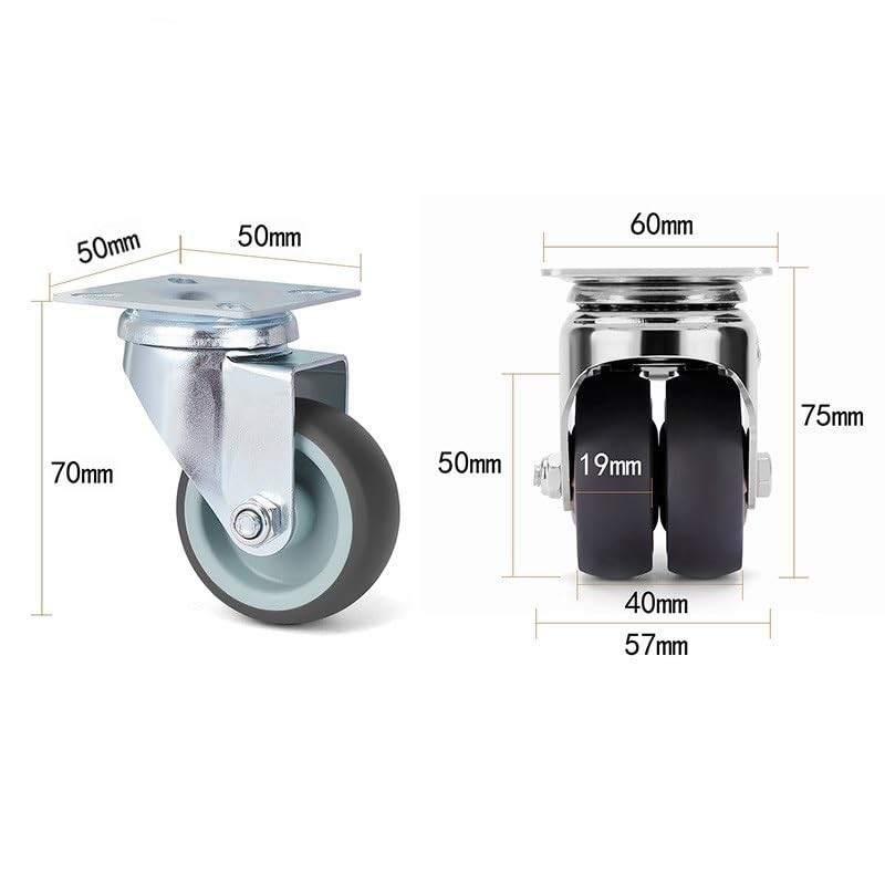 4PCS Casters Wheels 2 inch Heavy Duty Swivel Soft Rubber