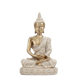 HYFAN Mini Small Meditation Buddha Statue Harmonious Yoga Figurine Collectible Craft Feng Shui Sculpture Decor for Home Office Shelf Desktop (Gold 4)