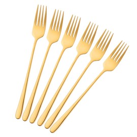 BISDARUN Stainless Steel Dinner Forks Pack of 6 Golden Table Forks Long Handle 21.3 cm(8.4 inches) Korean Forks set for Steak Meat