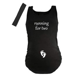 PandoraTees Pregnancy Maternity Tank Top - Running for Two (Large, Black)