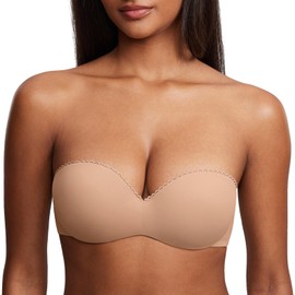 DOBREVA Women's Strapless Push Up Bra Plus Size Padded Underwire Multiway Bandeau Natural 36B
