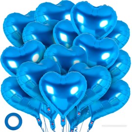 24 Pcs Blue Heart Balloons,18 inch Heart Shape Foil Balloons Love Balloons Valentine Balloons for Birthday Party Wedding Engagement Party Baby Shower Valentine Day Decorations (Blue)