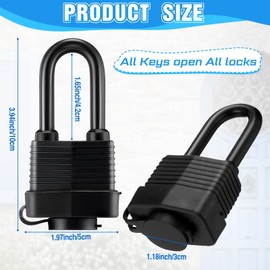 Hicarer 50 Pack Waterproof Padlocks Keyed Alike Wide Long Padlock Weatherproof Pad Locks with Keys 1-9/16 Inch Outdoor Padlocks for Home, Garden, Garage, Gate Security(Black)