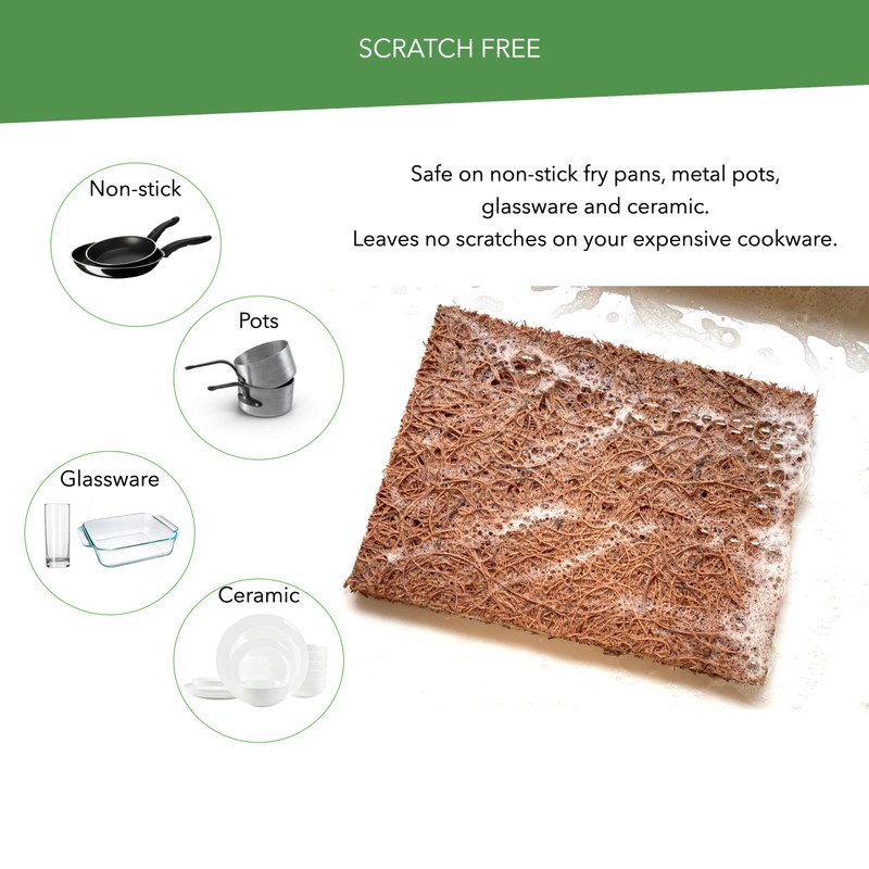 Biodegradable Natural Coconut Fiber and Rubber Latex, Kitchen Scouring Pads