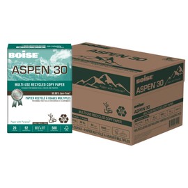BOISE ASPEN 30 Multi-Use Recycled Copy Paper, 8 1/2"x11", 3 Hole Punch, 92 Bright White, 20 lb (054901P-CTN)