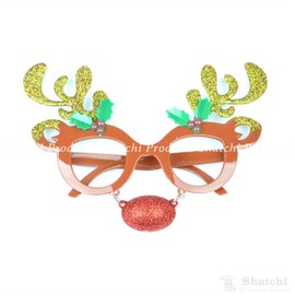 SHATCHI Frame Reindeer Adult Christmas Xmas Fun Novelty Glasses Fancy Dress Socking Fillers Party Accessory, Brown