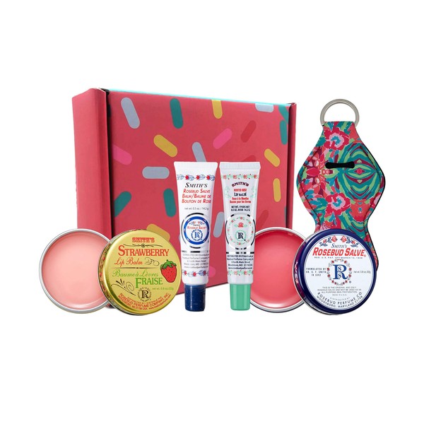 Smith's Rosebud Salve, Strawberry And Minted Rosebud Lip Balm Gift Set In Tin Can And Tube, Chapstick Collection Gifts Box-Lip Gloss Bundle Chapstick Giftbaskets