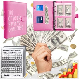 100 Envelopes Money Saving Challenge, Easy and Fun Way to Save $5,050, Budget Binder Savings Challenge Book, Savings Challenges Budget Book Binder, Budget Planner Book for Saving Money (Pink)