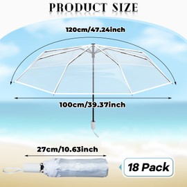 18 Pcs Clear Foldable Umbrellas Bulk Transparent Travel Umbrella Clear Umbrella Manual Open and Close Compact Folding Umbrella for Wedding Anniversary Christmas Party Favors (White Trim)