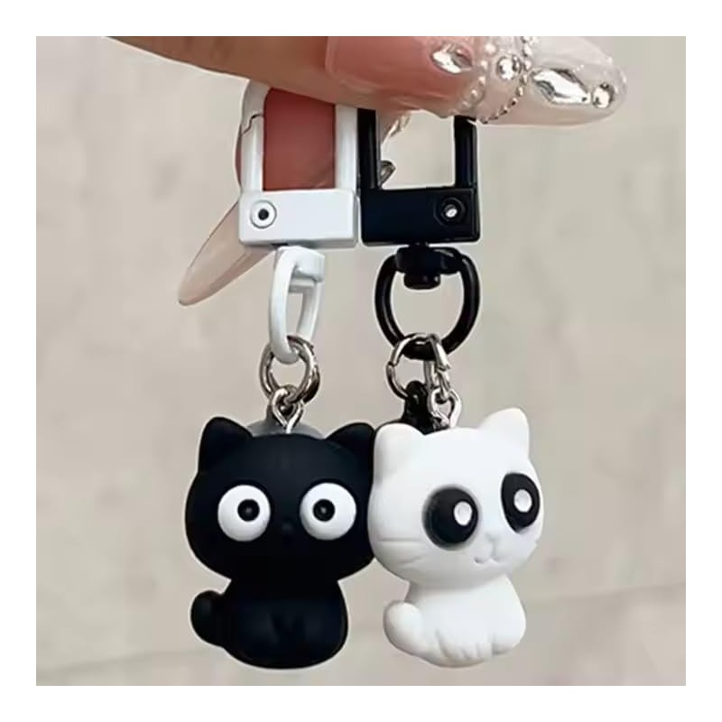 Amily Black Cat & White Cat Matching Key Chain Cute