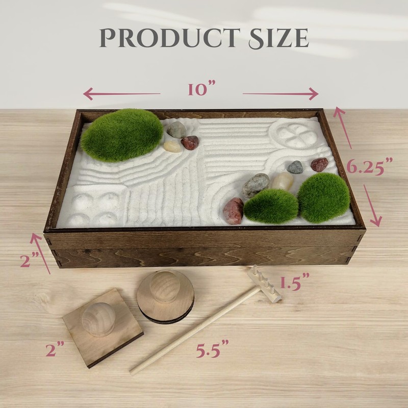 Wooden Stackable Zen Garden | White Sand with Rake &