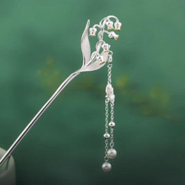 Miaomyao Kanzashi Kanzashi, One Piece, Kimono, Tsumasode, Hair Ornament, Antique Flower, Suzuran, Pearl, Silver, Hair Accessory