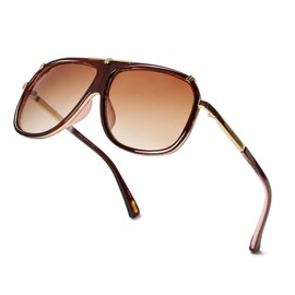Hanj Retro Sunglasses Womens Mens Classic Aviator Frame 70s Vintage Disco Glasses (Gold Brown)