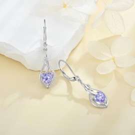FYNSBLE Infinity Earrings for Women 925 Sterling Silver Dangle Drop Earrings Heart Birthstone June Alexandrite Cubic Zirconia Earrings Hypoallergenic Leverback Earrings for Women