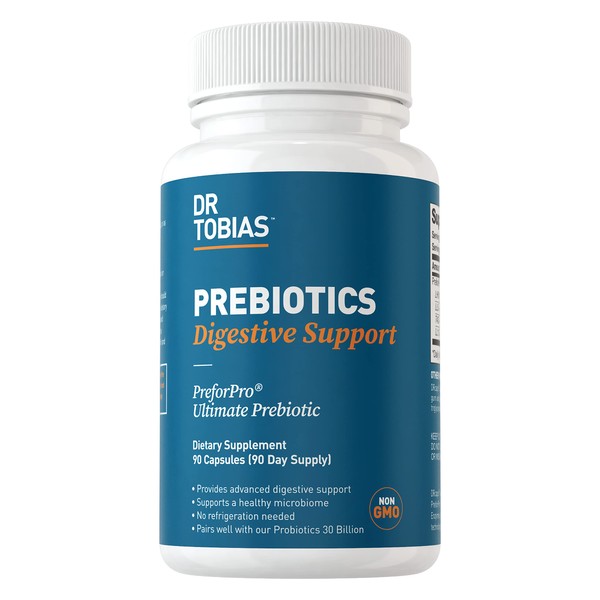 Dr. Tobias Prebiotics, Supports Digestion & Gut Health, Feed Good Probiotic Bacteria, Boost Gut Immune Function, Vegan & Non-GMO Gut Health Supplements for Men and Women, 90 Capsules, 90 Servings