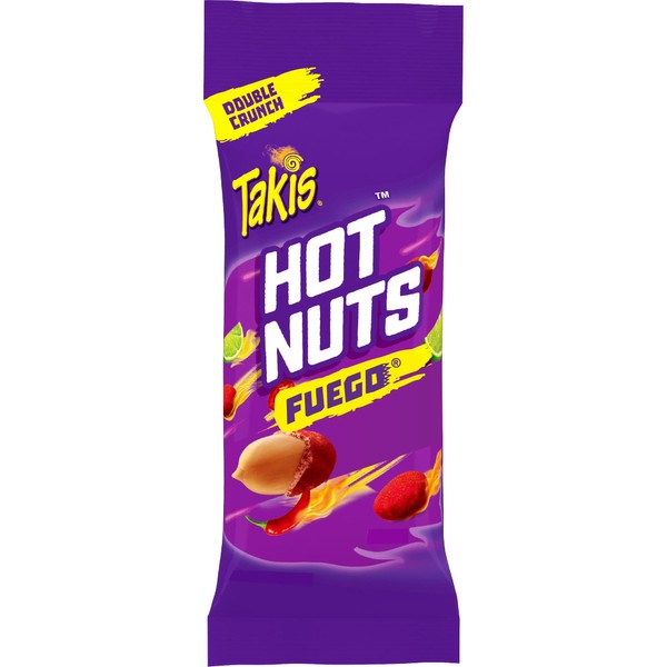 Takis Hot Nuts Fuego Double Crunch Peanuts, Hot Chili Pepper and Lime Artificially Flavored Peanuts, 3.2 Ounce Bag