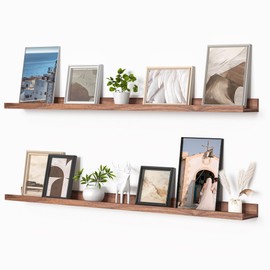Heimlove Picture Ledge Shelf, Floating Shelves Set of 2, 48 Inches Picture Shelf for Wall with Ledge, Kids Bookshelf Wall Mounted for Living Room Bedroom Decor Books Photo Frames, Walnut
