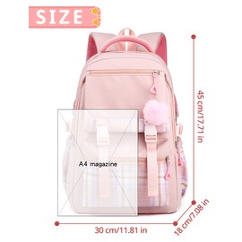 FEOYA Backpack Teen for Girls Large Capacity Schoolbag Causal Lightweight Daypack Waterproof Shoulder Bookbags Multi-pocket Pink Bag with Laptop Compartment for Primary Junior High School