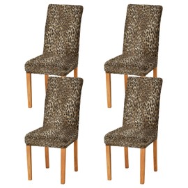 xigua Vintage Leopard Print Chair Covers for Dining Room, Soft Stretch Seat Slipcover, Washable Removable Dining Chair Protector, Set of 4