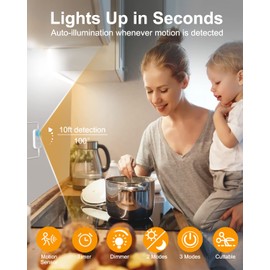Motion Sensor Led Light Strip - Under Cabinet Lighting with Power Adapter, 6 Adjustable Brightness and Timing, Light Strips for Kitchen Cabinets, Stair, Showcase, Bedroom, 16.4ft 3000K WarmWhite