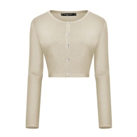 Urban CoCo Women's Long Sleeve Button Up Cropped Cardigan Sweaters for Women Crew Neck Short Bolero Shrug for Dresses Apricot