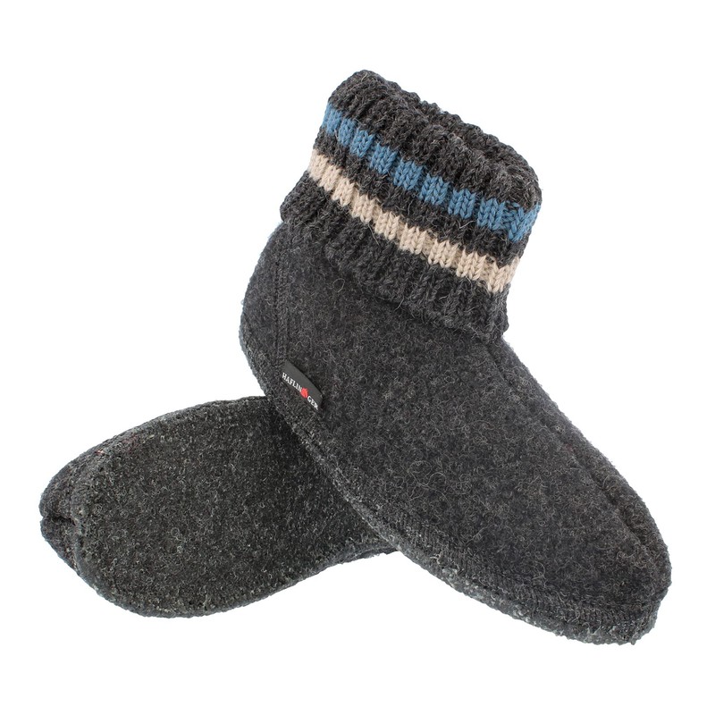 Haflinger Hüttenschuh Paul High Unisex-Adult-Gum Rubber, Grau/graphit/blau/beige, 44 EU