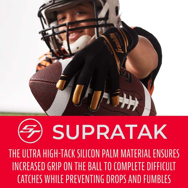 Franklin Sports Supratak Football Receiver Gloves - White/Chrome - Adult
