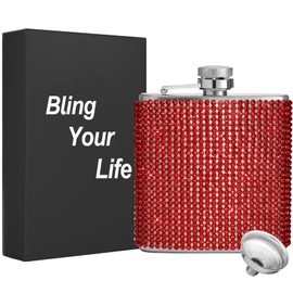 WINCHERRIA Flasks for liquor for women- Diamond Hip Flasks, Glitter Stainless Steel Leakproof Hip Flasks with Funnel,Bling Rhinestone Hip Flask for Liquor,Cute liquor flasks for women (Red, 6oz)