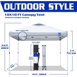 FANPAT 10x10 Pop Up Canopy Tent,300D Silver-Coating Top,1-Person Setup Commercial Heavy Dury Canopy Tent Instant Portable Shelter and Wheel Carry Bag, Bonus 8 Stakes and 4 Canopy Weights(Blue)…