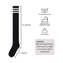 Intgoodluckycc Womens Over The Knee Socks, Striped Thigh High Socks for Women, Long Knee High Stockings (1 Pair - Black with White Stripes)